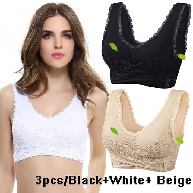 2019 Hot Sale Women Sexy Lingerie Lace Solid Color Cross Side Buckle Wireless Push up Sports Underwear Breathable Sleep Bra New