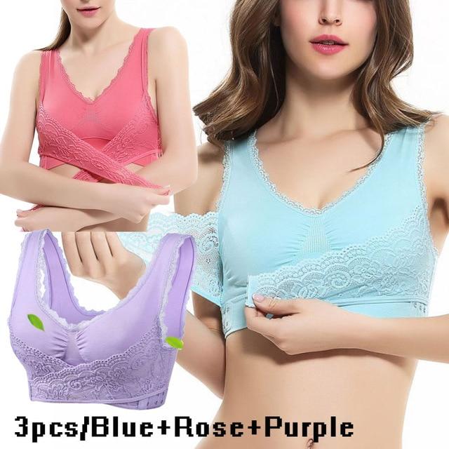 2019 Hot Sale Women Sexy Lingerie Lace Solid Color Cross Side Buckle Wireless Push up Sports Underwear Breathable Sleep Bra New