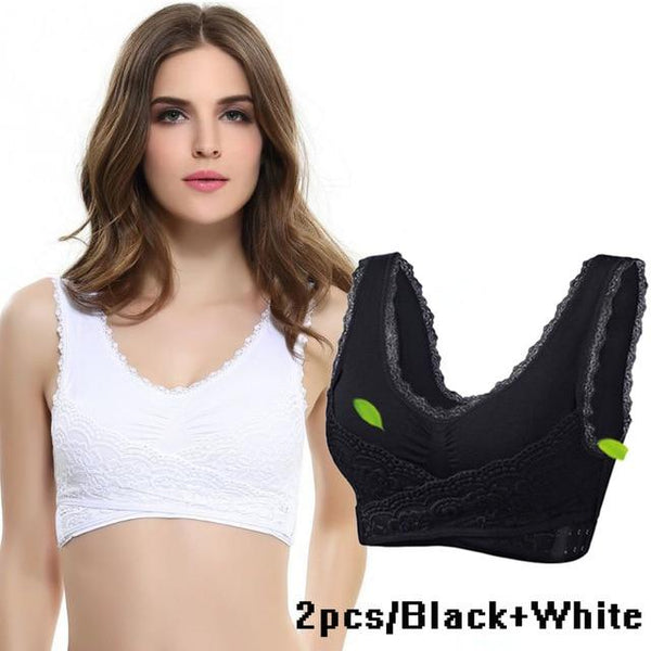 2019 Hot Sale Women Sexy Lingerie Lace Solid Color Cross Side Buckle Wireless Push up Sports Underwear Breathable Sleep Bra New