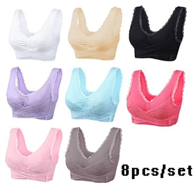 2019 Hot Sale Women Sexy Lingerie Lace Solid Color Cross Side Buckle Wireless Push up Sports Underwear Breathable Sleep Bra New
