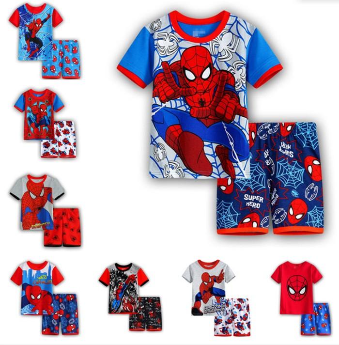 Hot New Kids Boys Girls Clothes Baby Pajamas Summer Short Sleeved Set Cartoon Spiderman Minnie Lackey Children's Sleepwear