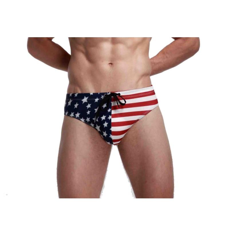 Swimwear Men Sexy Swimming Trunks USA Flag Print Hot Spring Adults Swimsuit Swim Pool Briefs Summer Beach Shorts