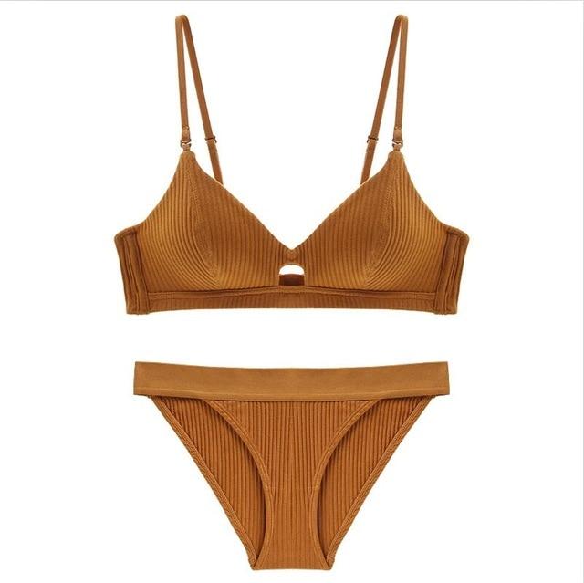 TERMEZY High Quality Cotton Underwear Set Fashion Striped Bra Set Noble Girl Lingerie Set Push Up Bra Sexy Bra And Panty Sets