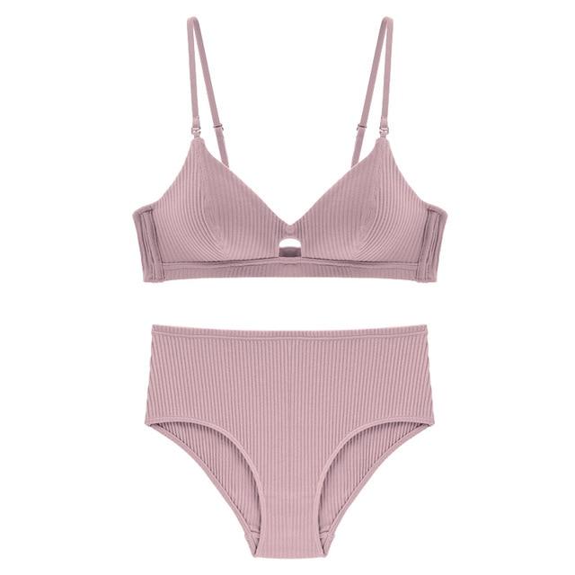 TERMEZY High Quality Cotton Underwear Set Fashion Striped Bra Set Noble Girl Lingerie Set Push Up Bra Sexy Bra And Panty Sets