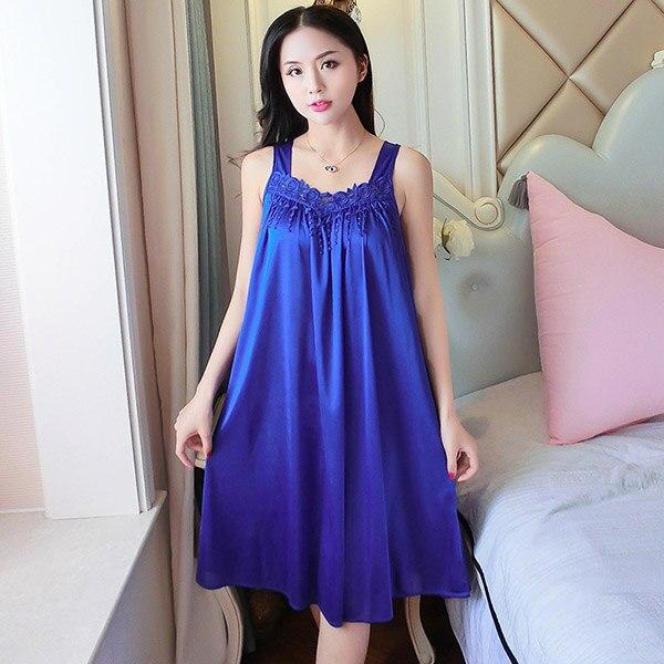 2019 Plus Size Sexy Lingerie Lace Silk Night Dress Ladies Sleeveless Nighties Nightgown Sleepwear Nightwear Women Nightshirt