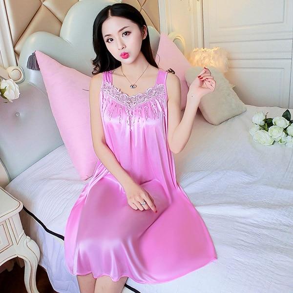 2019 Plus Size Sexy Lingerie Lace Silk Night Dress Ladies Sleeveless Nighties Nightgown Sleepwear Nightwear Women Nightshirt