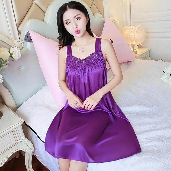 2019 Plus Size Sexy Lingerie Lace Silk Night Dress Ladies Sleeveless Nighties Nightgown Sleepwear Nightwear Women Nightshirt