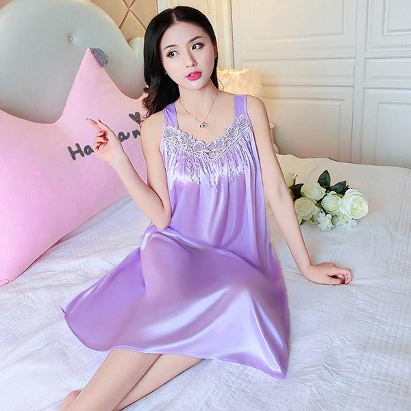 2019 Plus Size Sexy Lingerie Lace Silk Night Dress Ladies Sleeveless Nighties Nightgown Sleepwear Nightwear Women Nightshirt