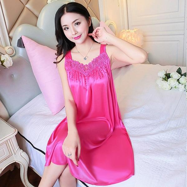 2019 Plus Size Sexy Lingerie Lace Silk Night Dress Ladies Sleeveless Nighties Nightgown Sleepwear Nightwear Women Nightshirt