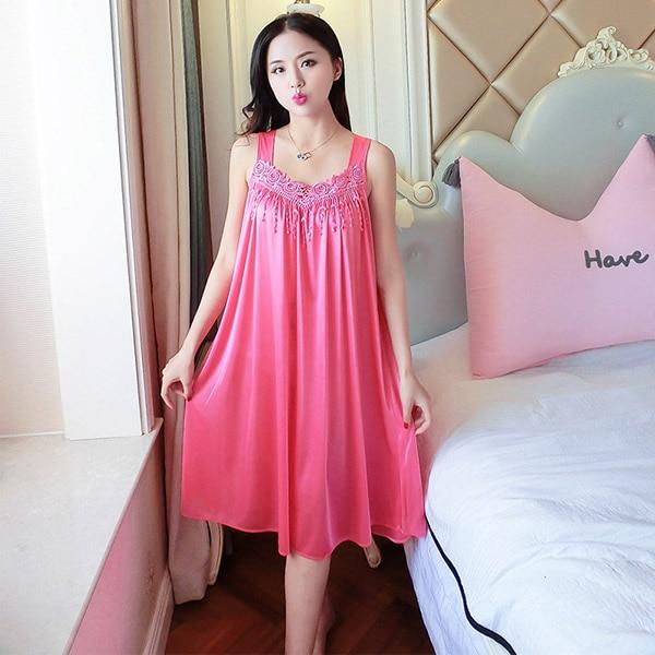 2019 Plus Size Sexy Lingerie Lace Silk Night Dress Ladies Sleeveless Nighties Nightgown Sleepwear Nightwear Women Nightshirt