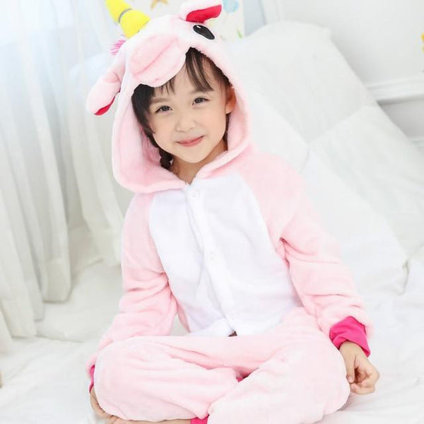 Flannel Kigurumi Children Pajamas Set Winter Hooded Animal Unicorn Pikachu Stitch Kids Pajamas For Boys Girls Sleepwear Onesies