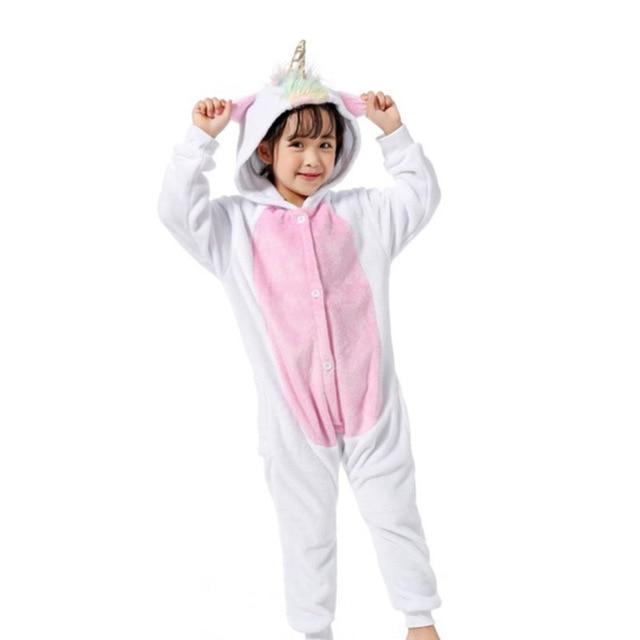 Flannel Kigurumi Children Pajamas Set Winter Hooded Animal Unicorn Pikachu Stitch Kids Pajamas For Boys Girls Sleepwear Onesies