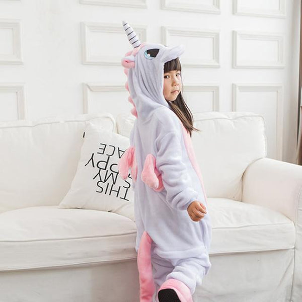 Flannel Kigurumi Children Pajamas Set Winter Hooded Animal Unicorn Pikachu Stitch Kids Pajamas For Boys Girls Sleepwear Onesies