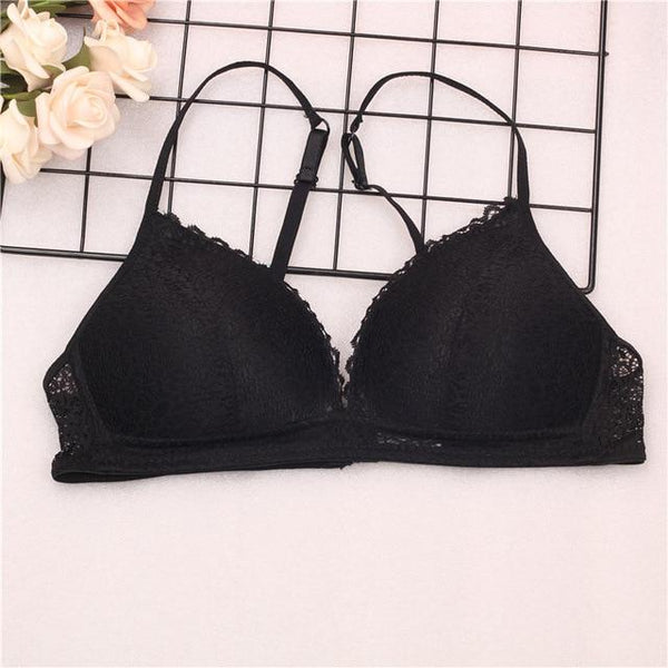 Women Bras top Lace Sexy Lingerie push up Lace Bras Thin cup braletter Wire Free Deep V Women Underwear Solid lace bra 32-38B
