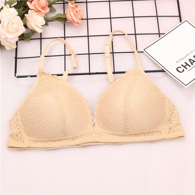Women Bras top Lace Sexy Lingerie push up Lace Bras Thin cup braletter Wire Free Deep V Women Underwear Solid lace bra 32-38B