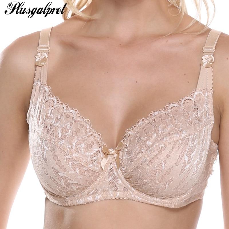 Plusgalpret Full Cup Thin Underwear Sexy Bra Plus Size Adjustable Lace Women's Big Breast Cover D DD Ecup Large Size Lace Bras