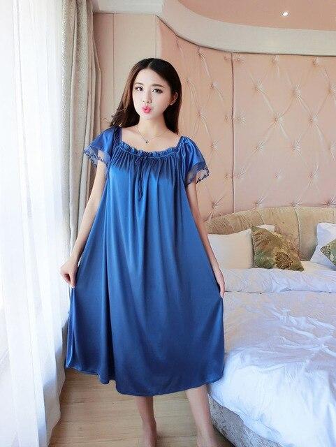 Plus Size 4XL New Sexy Silk Nightgowns Women Casual Chemise Nightie Nightwear Lingerie Nightdress Sleepwear Dress free shipping