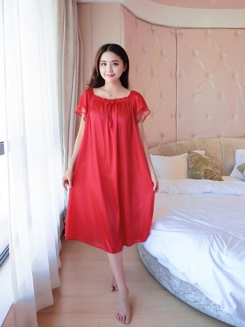 Plus Size 4XL New Sexy Silk Nightgowns Women Casual Chemise Nightie Nightwear Lingerie Nightdress Sleepwear Dress free shipping