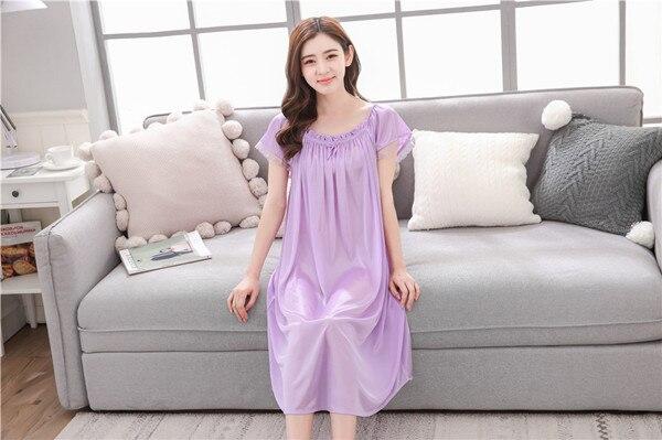 Plus Size 4XL New Sexy Silk Nightgowns Women Casual Chemise Nightie Nightwear Lingerie Nightdress Sleepwear Dress free shipping