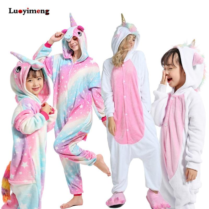 Boys Girls Kigurumi Pajama Sets Panda Unicorn Pajamas For Women Pijimas Onesie Adults Animal Sleepwear Winter Warm Pyjamas Kids