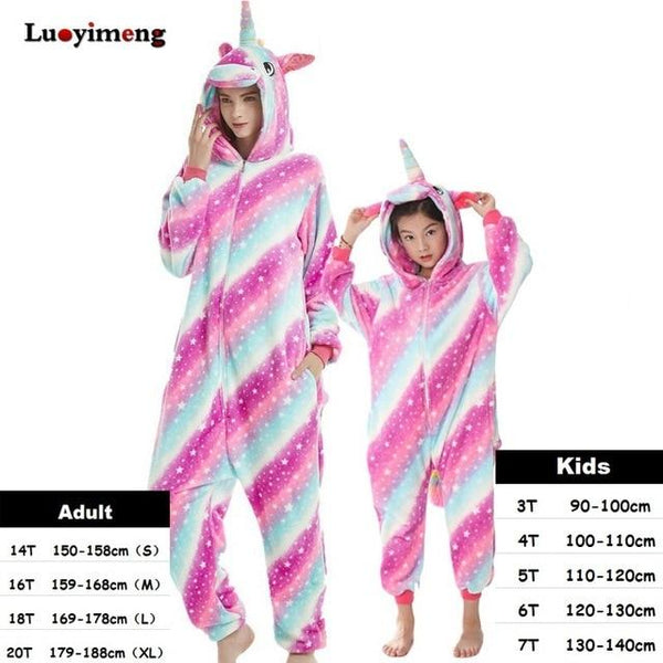 Boys Girls Kigurumi Pajama Sets Panda Unicorn Pajamas For Women Pijimas Onesie Adults Animal Sleepwear Winter Warm Pyjamas Kids