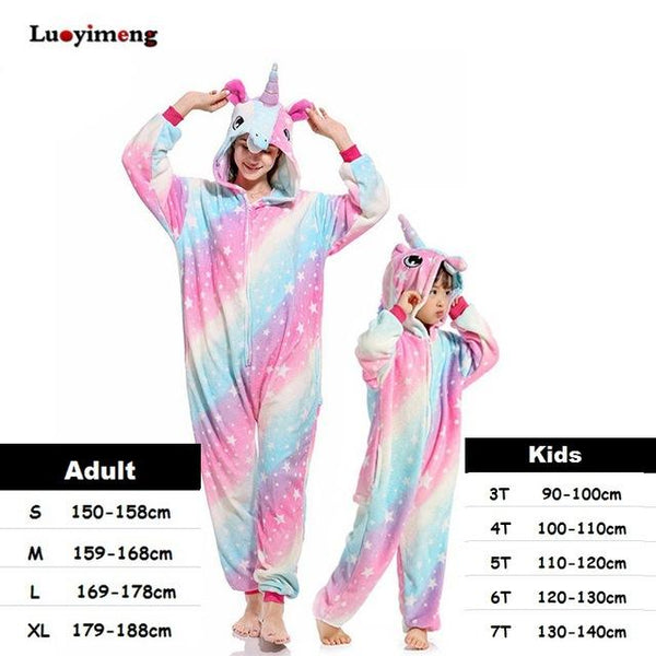 Boys Girls Kigurumi Pajama Sets Panda Unicorn Pajamas For Women Pijimas Onesie Adults Animal Sleepwear Winter Warm Pyjamas Kids