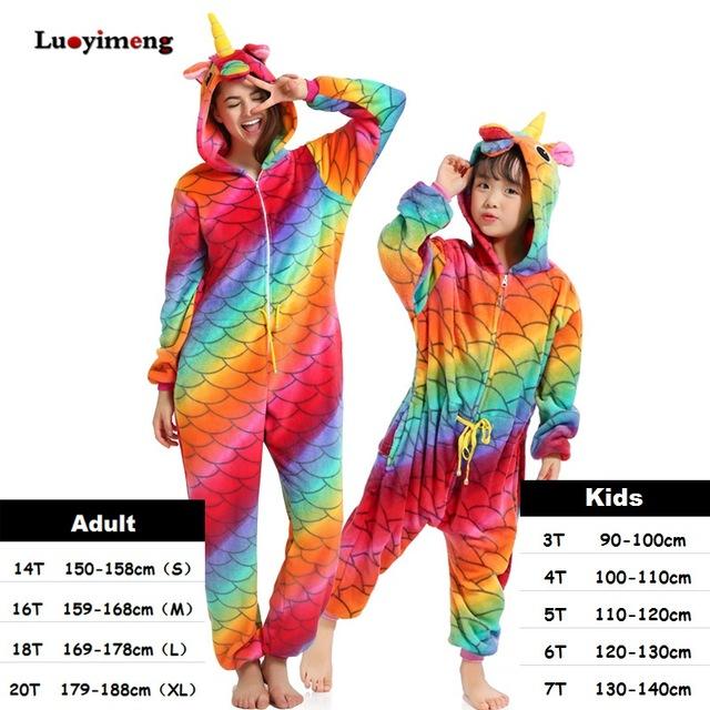 Boys Girls Kigurumi Pajama Sets Panda Unicorn Pajamas For Women Pijimas Onesie Adults Animal Sleepwear Winter Warm Pyjamas Kids