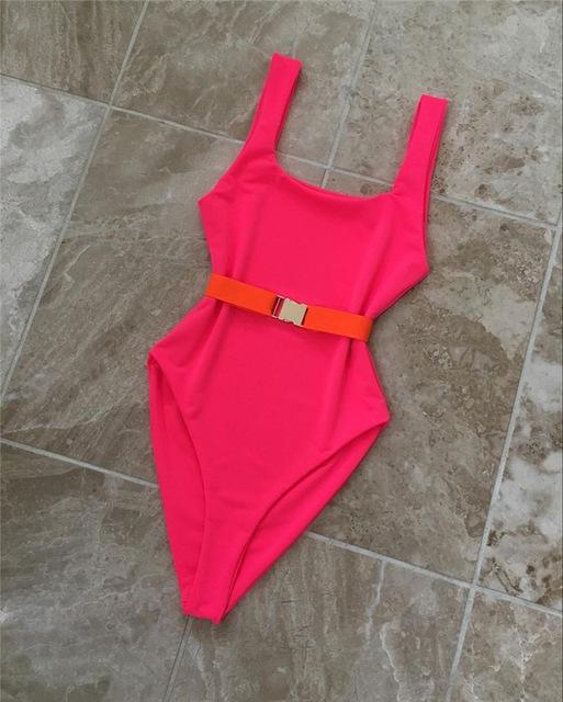 Neon Hot Pink One Shoulder Bikini Push Up Swimsuits For Women High Waist Bathing Suits Two-pieces Swimwear Female Swim Suit 2019