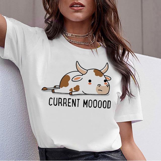 Cow t shirt print women female harajuku clothes tee korean ulzzang t-shirt 90s kawaii shirts femme tshirt Printed cartoon top