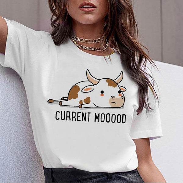 Cow t shirt print women female harajuku clothes tee korean ulzzang t-shirt 90s kawaii shirts femme tshirt Printed cartoon top