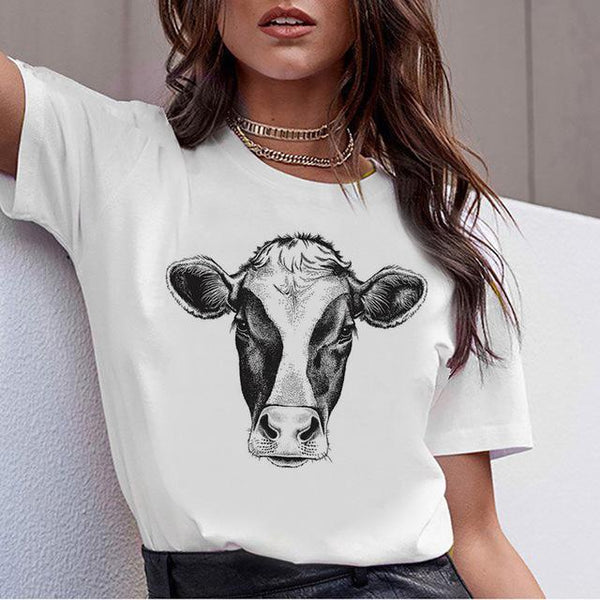 Cow t shirt print women female harajuku clothes tee korean ulzzang t-shirt 90s kawaii shirts femme tshirt Printed cartoon top