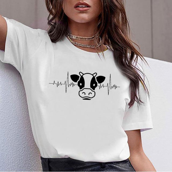 Cow t shirt print women female harajuku clothes tee korean ulzzang t-shirt 90s kawaii shirts femme tshirt Printed cartoon top