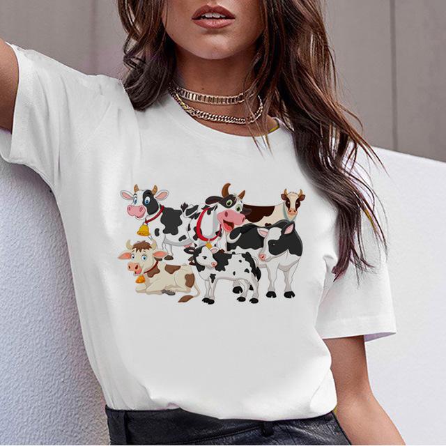 Cow t shirt print women female harajuku clothes tee korean ulzzang t-shirt 90s kawaii shirts femme tshirt Printed cartoon top