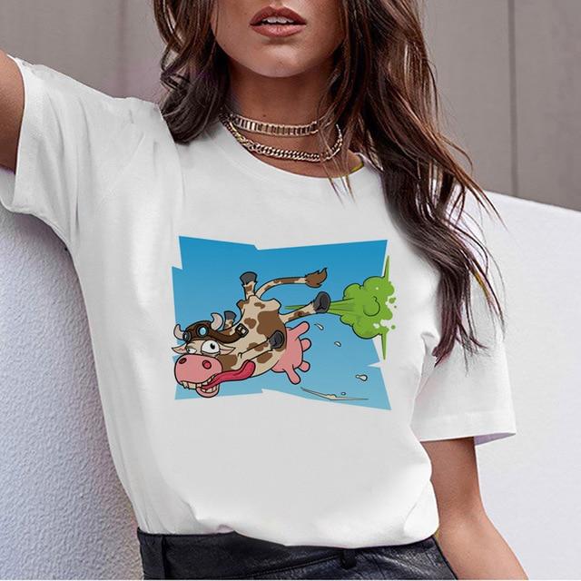 Cow t shirt print women female harajuku clothes tee korean ulzzang t-shirt 90s kawaii shirts femme tshirt Printed cartoon top