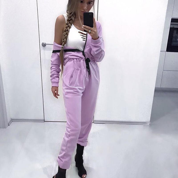 ZP2019 Tracksuit 2pcs Women Set Hoodies Crop Top Sweatshirt Side Stripe Pants Hooded Two Pieces Sets Women Clothing Suits Female