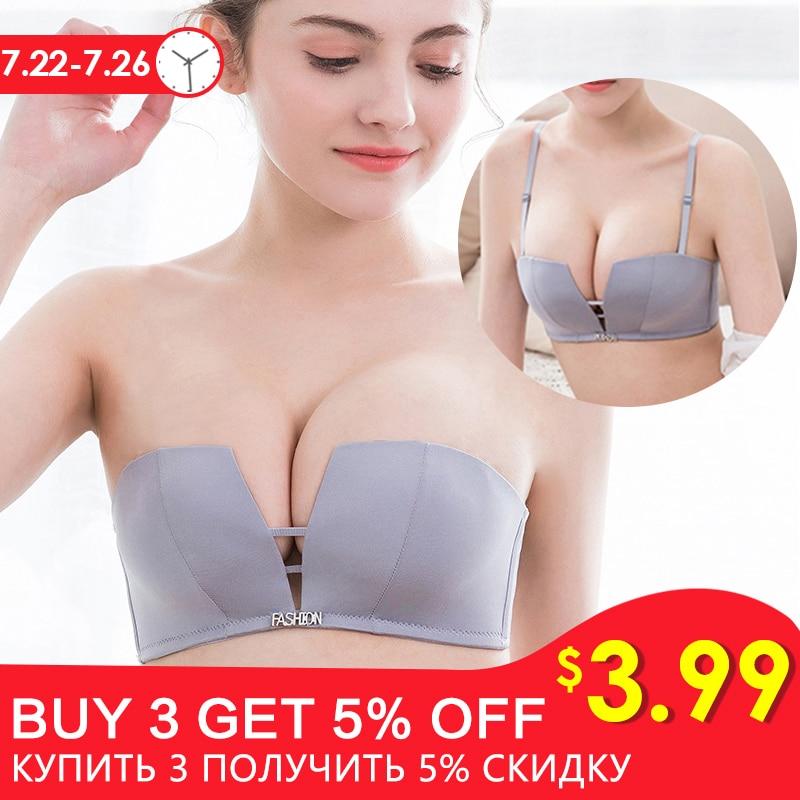 Sexy Strapless Bras For Women Seamless Bra Push Up Bralette Deep-V Brassier Invisible Wire Free Top Underwear Wedding Dress #D