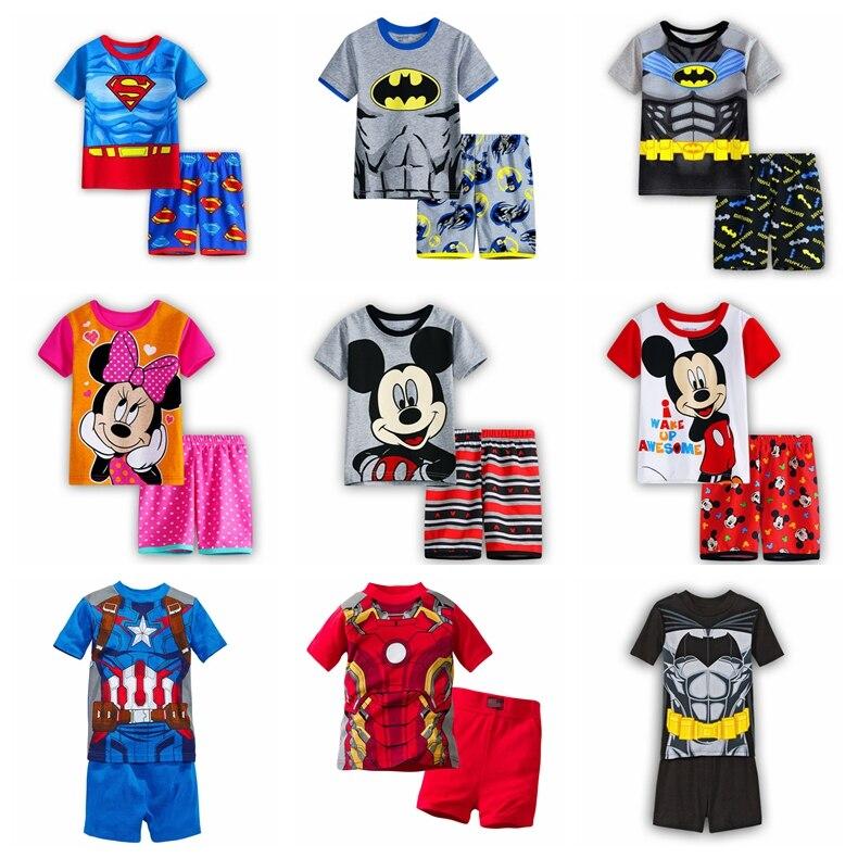 2017 Summer Pajamas For Boys short sleeve Pajamas Pants Batman Tracksuit Spiderman Batman Pajamas Suits Sleepwear