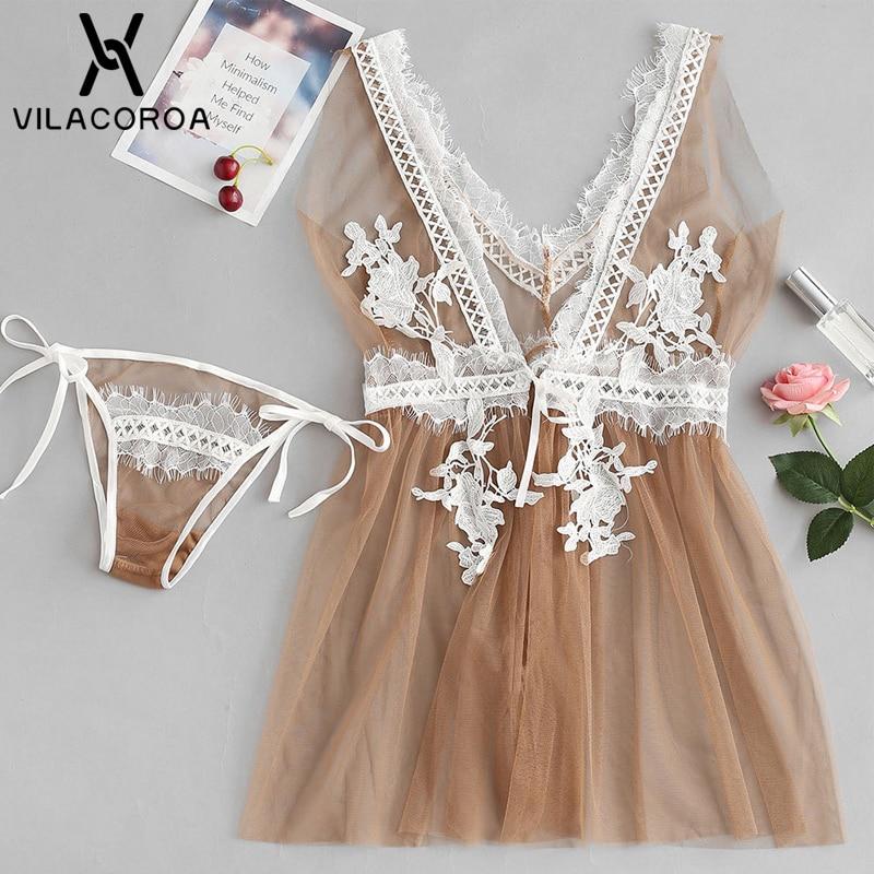 Summer Sexy Mesh Women NightDress Red Green Khaki Lace Embroidery Bow V-Neck Sleeveless Mini Night Dress For Women Ladies Nighty
