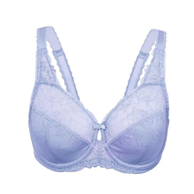 Women's Full Coverage Jacquard Non Padded Lace Sheer Underwire Plus Size Bra 34-44 DD E F G H