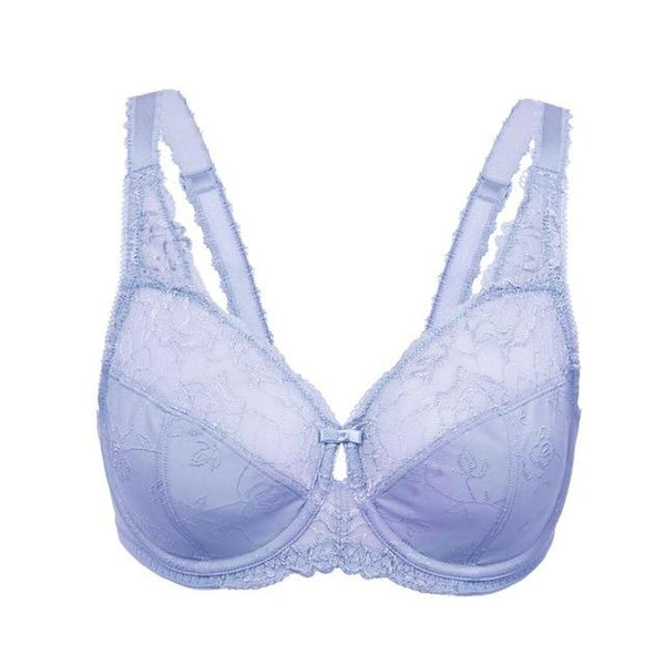 Women's Full Coverage Jacquard Non Padded Lace Sheer Underwire Plus Size Bra 34-44 DD E F G H