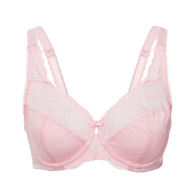 Women's Full Coverage Jacquard Non Padded Lace Sheer Underwire Plus Size Bra 34-44 DD E F G H