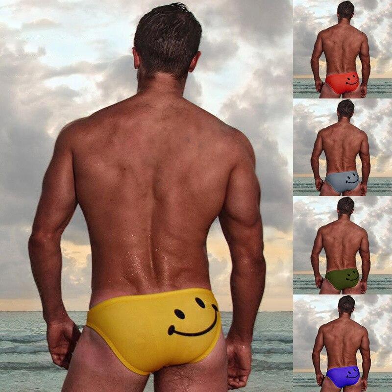 Men Swimming Briefs Cartoon Smiling Face Printed Low Waist Elastic Cotton Beach Trunks Swimwear Swimsuit Swimming suit for Men