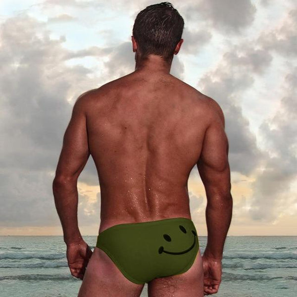 Men Swimming Briefs Cartoon Smiling Face Printed Low Waist Elastic Cotton Beach Trunks Swimwear Swimsuit Swimming suit for Men