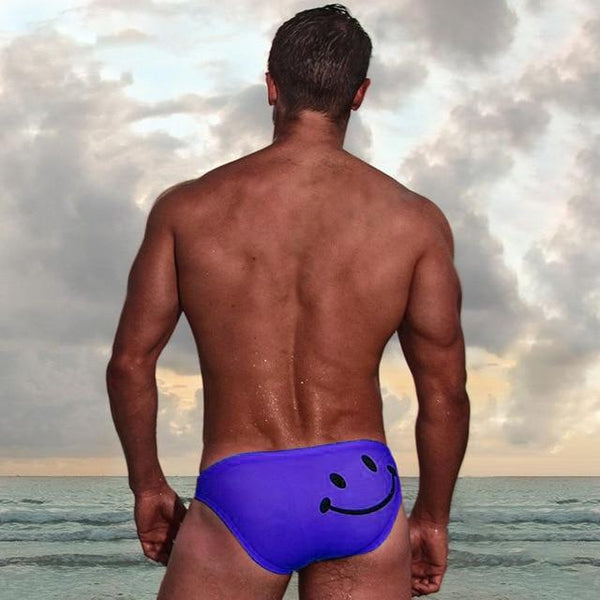 Men Swimming Briefs Cartoon Smiling Face Printed Low Waist Elastic Cotton Beach Trunks Swimwear Swimsuit Swimming suit for Men