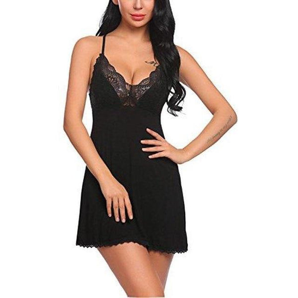 Women Sexy Lingerie Lace Sleepwear Nightdress Straps Deep V Neck Hot Robe Dress Nightie Gown Night Dress 3 Colors S-XL