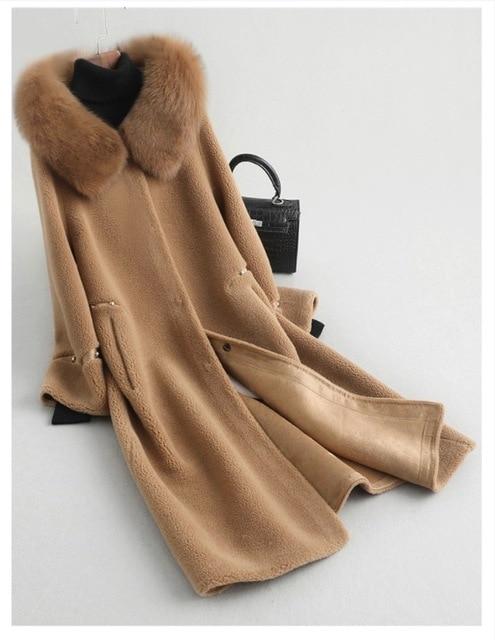 PUDI A18113 women's winter warm Wool  overcoat with real fox fur collar coat lady coat jacket overcoat