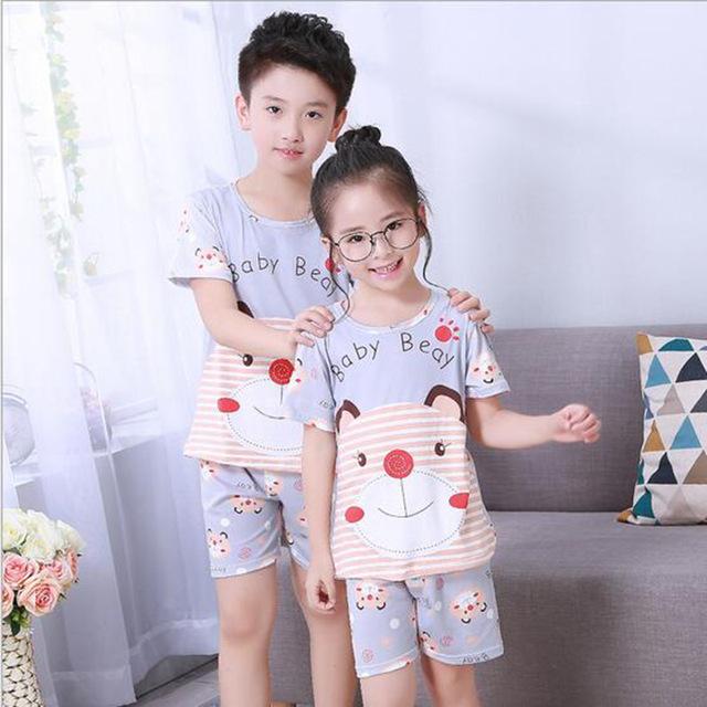 New Listing 2018 Children Clothing Summer Children boys girls kids Clothing Sets Cartoon suit Sleepwear Short Sleeve Cartoon Kid