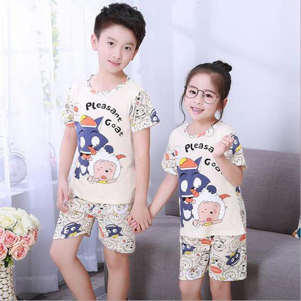 New Listing 2018 Children Clothing Summer Children boys girls kids Clothing Sets Cartoon suit Sleepwear Short Sleeve Cartoon Kid