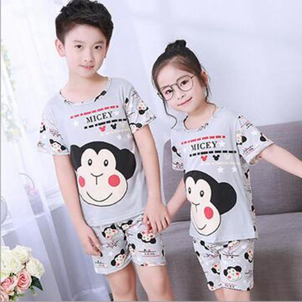 New Listing 2018 Children Clothing Summer Children boys girls kids Clothing Sets Cartoon suit Sleepwear Short Sleeve Cartoon Kid