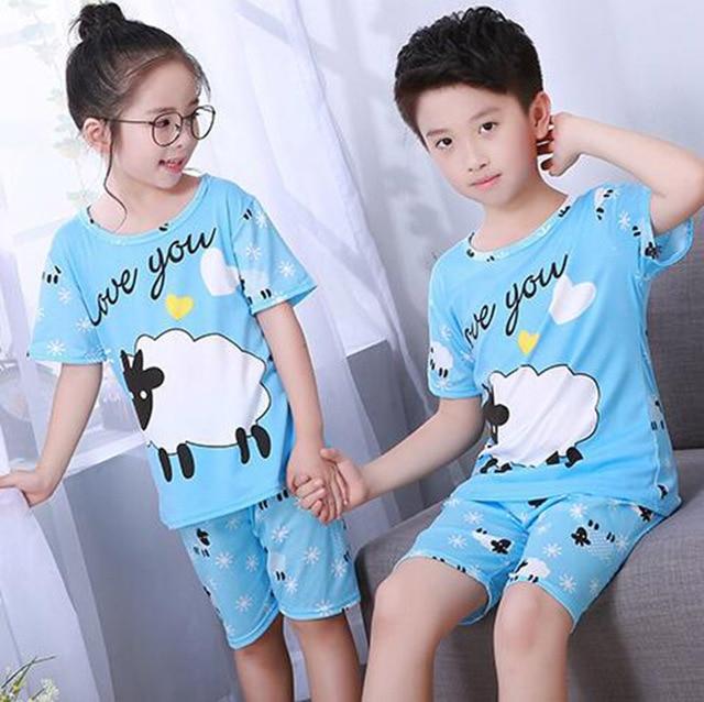 New Listing 2018 Children Clothing Summer Children boys girls kids Clothing Sets Cartoon suit Sleepwear Short Sleeve Cartoon Kid